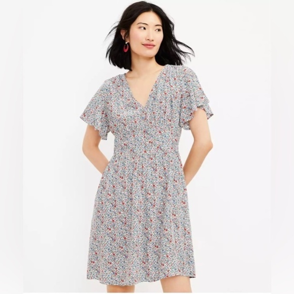 Loft Liberty Pattern V-Neck Pocket Mini Dress Cottegecore NWT Women’s Size - 4